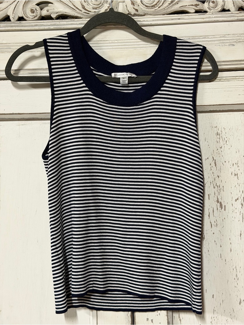 St.John Sport Striped Knit Sleeveless Top - Navy & White large